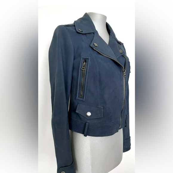 Burberry blue leather biker jacket - Picture 4 of 12